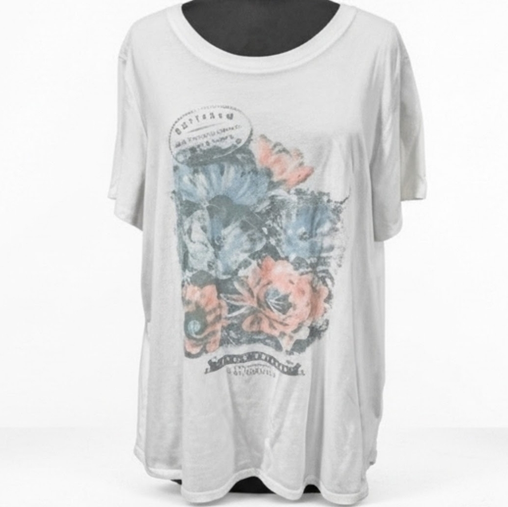 Lucky Brand Soft Cotton White Tee XXL Floral Graphic T-shirt